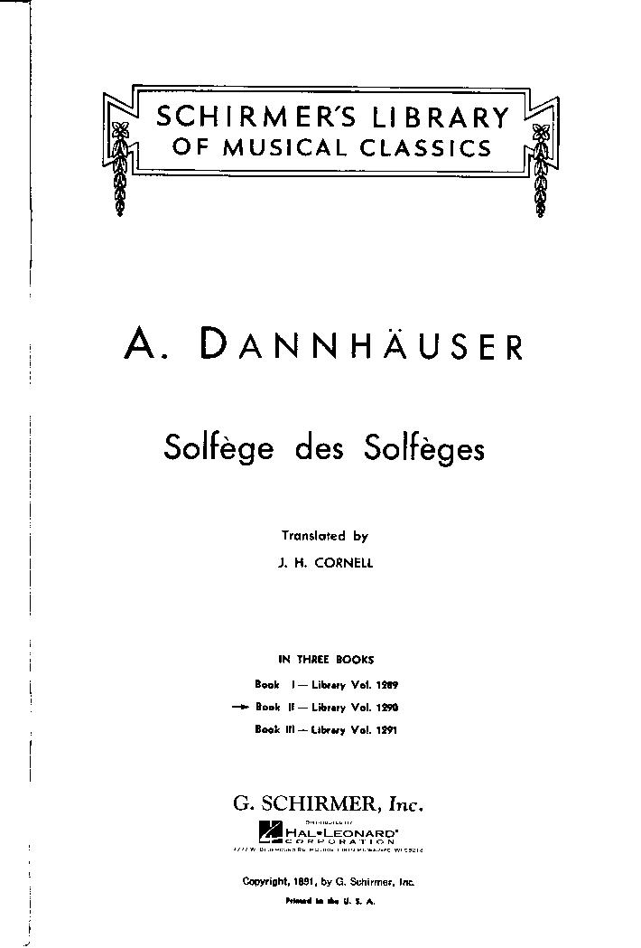 Book II Schirmer Library of Classics Volume 1290 Voice Technique Solfege des Solfeges